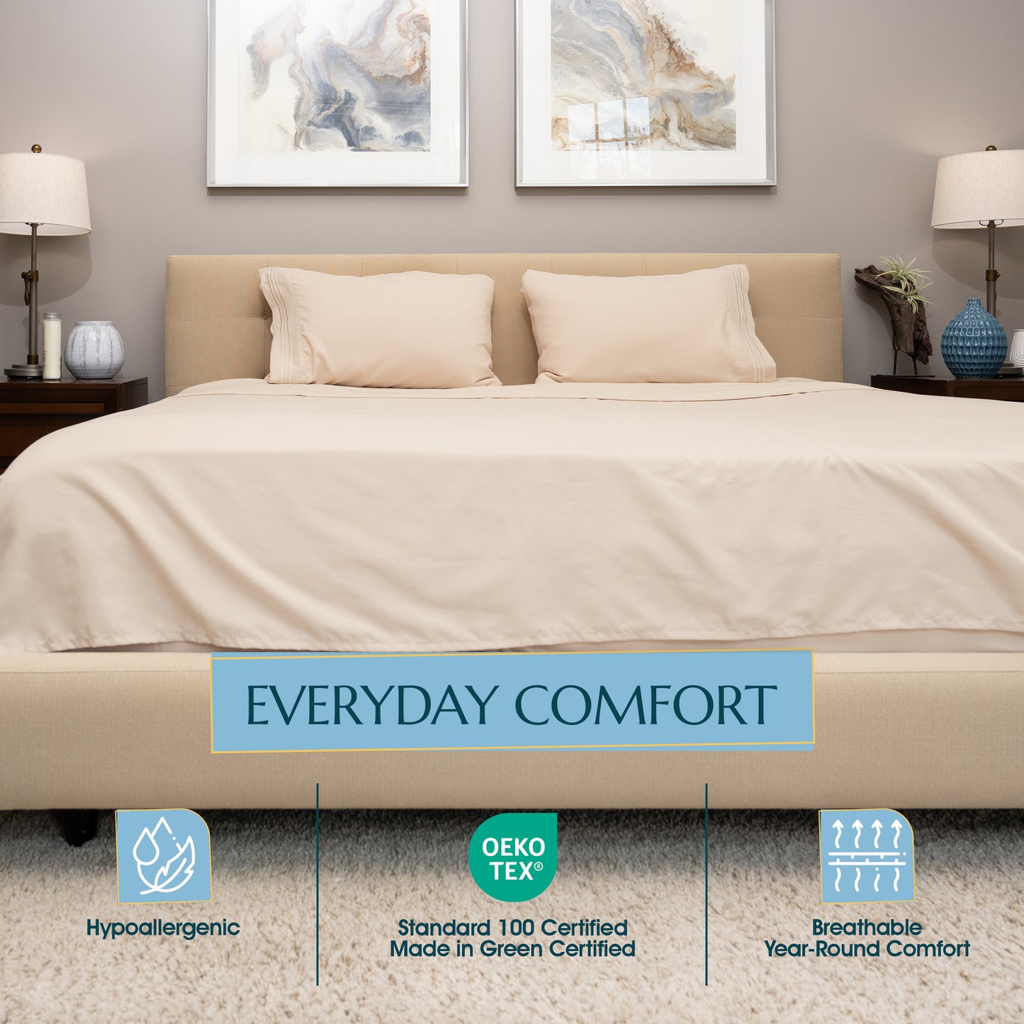 King Size Sheets Set - 4 Piece, Easy to Maintain Microfiber King Sheets with Pillow Cases for Men and Women, Fade and Wrinkle-Resistant Bedding Set